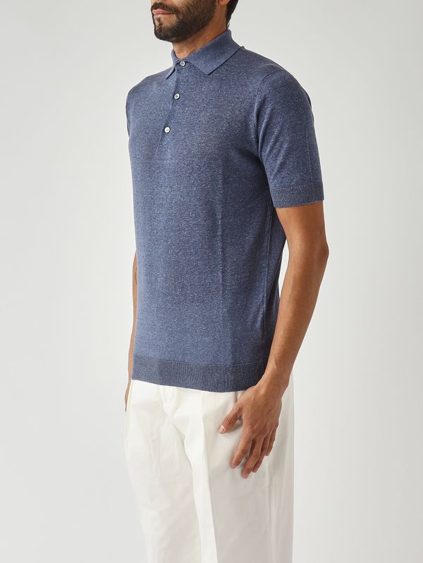 3. Men's silk and linen blend polo shirt Denim Filippo de Laurentiis pl1mcls16r