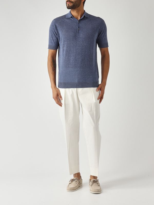 2. Men's silk and linen blend polo shirt Denim Filippo de Laurentiis pl1mcls16r