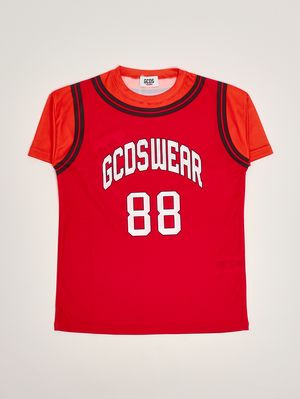 1. Mädchenkleid aus Funktionsjersey Rot-Orange