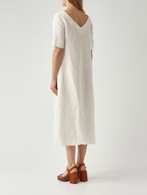 4. Damenkleid aus Leinen und Viskose Weiß