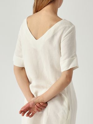 5. Damenkleid aus Leinen und Viskose Weiß