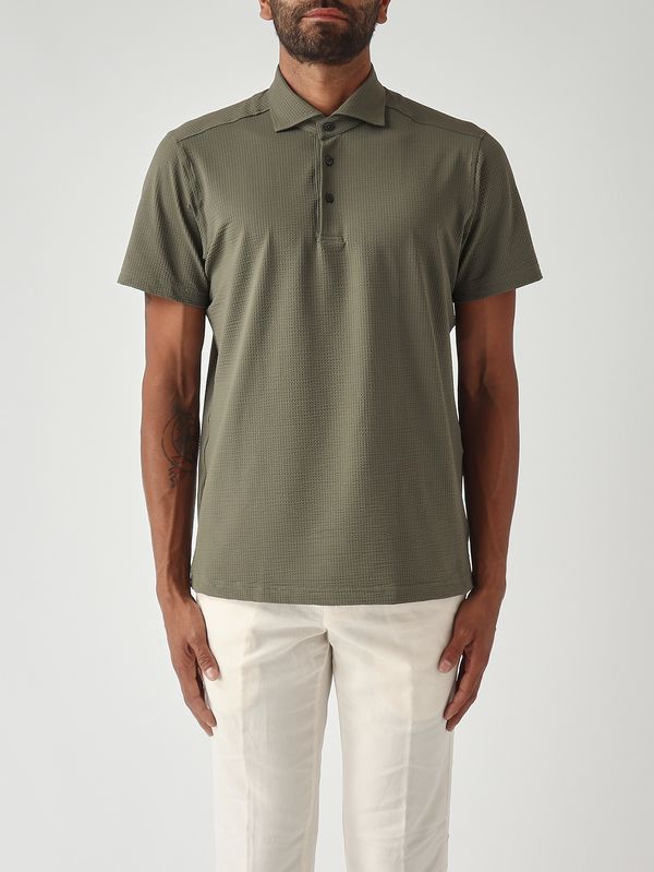 Men's polo shirt in technical seersucker fabric Military Guglielminotti
