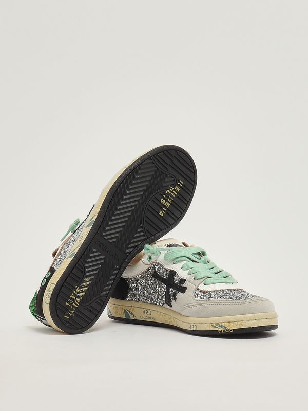 4. Zapatillas deportivas para mujer BSKT Clayd 8165 de piel y algodón. Plata-Negro Premiata bsktclad8165