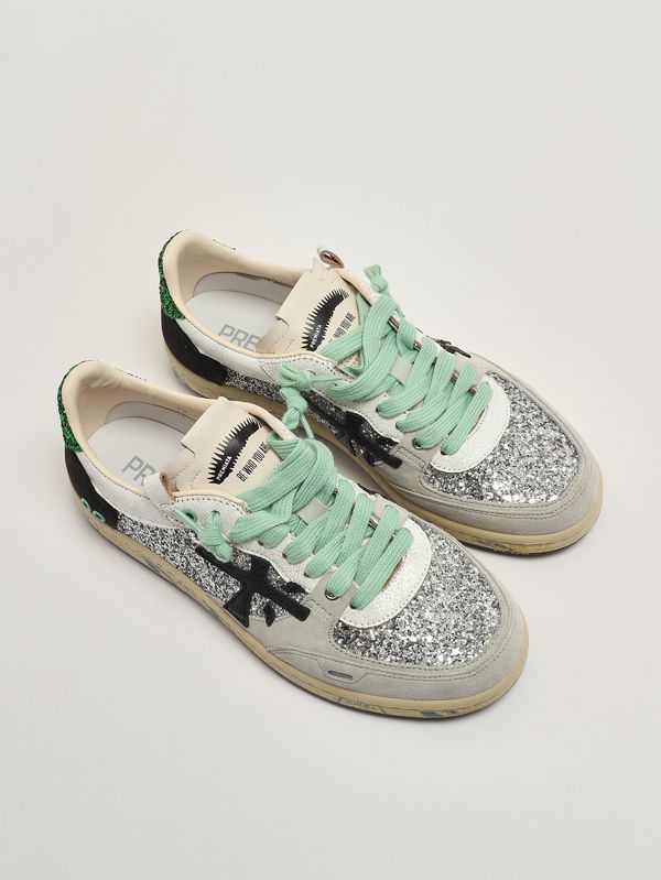 2. Zapatillas deportivas para mujer BSKT Clayd 8165 de piel y algodón. Plata-Negro Premiata bsktclad8165