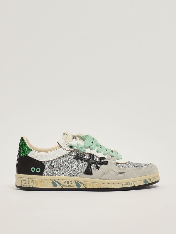1. Zapatillas deportivas para mujer BSKT Clayd 8165 de piel y algodón. Plata-Negro Premiata bsktclad8165