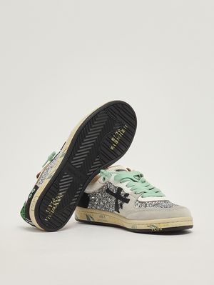 4. Zapatillas deportivas para mujer BSKT Clayd 8165 de piel y algodón. Plata-Negro