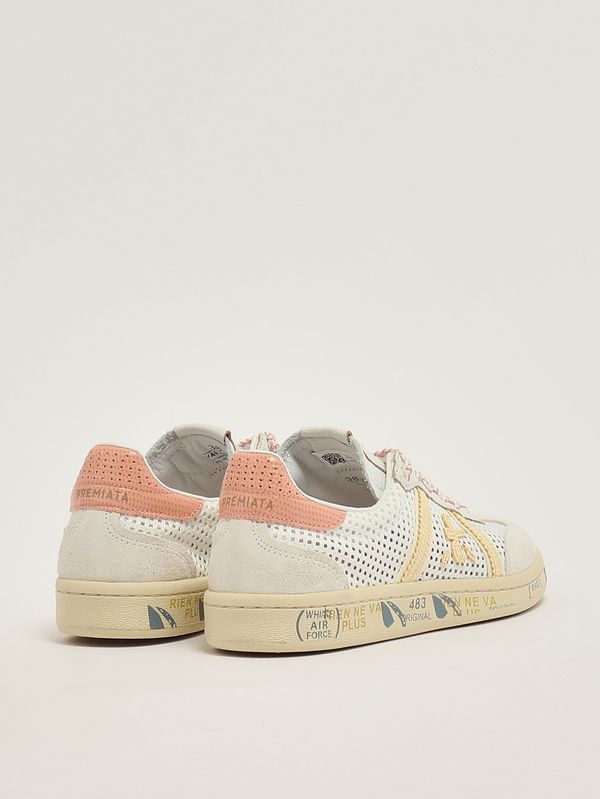 3. Sneakers donna Bonnied 8039 in pelle e tessuto tecnico Bianco-Giallo Premiata bonnied8039