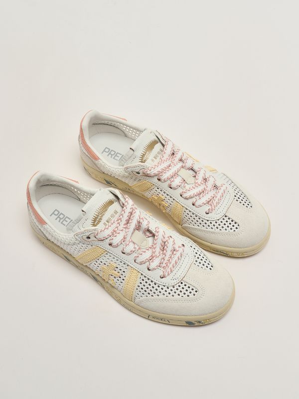 2. Sneakers donna Bonnied 8039 in pelle e tessuto tecnico Bianco-Giallo Premiata bonnied8039