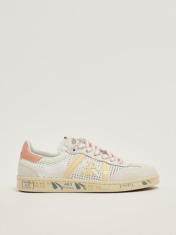 1. Sneakers donna Bonnied 8039 in pelle e tessuto tecnico Bianco-Giallo Premiata bonnied8039