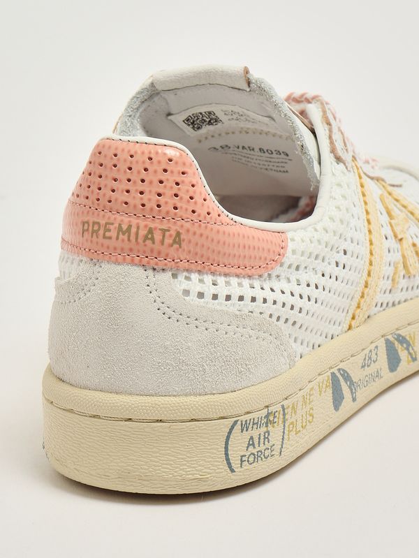 5. Sneakers donna Bonnied 8039 in pelle e tessuto tecnico Bianco-Giallo Premiata bonnied8039