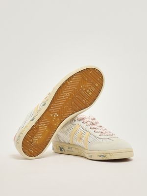 4. Sneakers donna Bonnied 8039 in pelle e tessuto tecnico Bianco-Giallo
