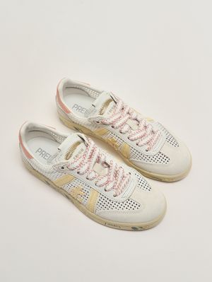 2. Sneakers donna Bonnied 8039 in pelle e tessuto tecnico Bianco-Giallo