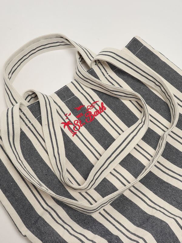 4. Women's Essential Beach cotton tote bag Big Strip V 6141 Emb MC2 Saint Barth ebec001