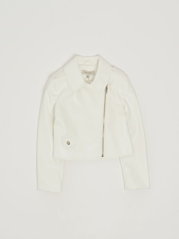 1. Faux leather jacket for girls White Twinset 261gj2053