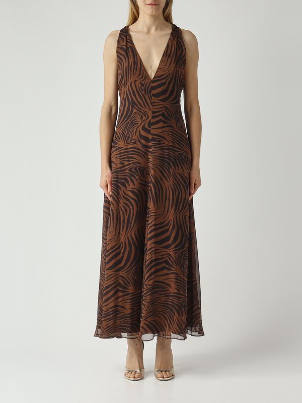 Max Mara Studio Salice women's dress in silk chiffon - Brown-Black |  Caposerio.com