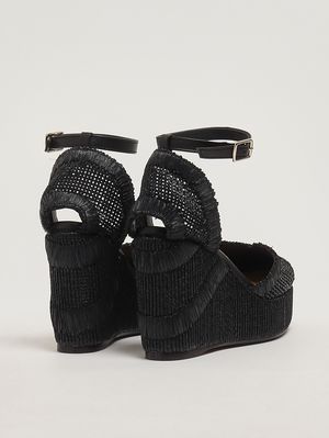 3. Charmie women's raffia wedge sandals Black