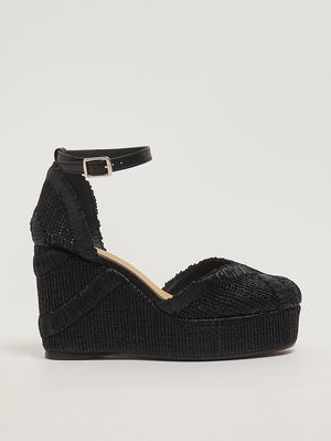 1. Charmie women's raffia wedge sandals Black