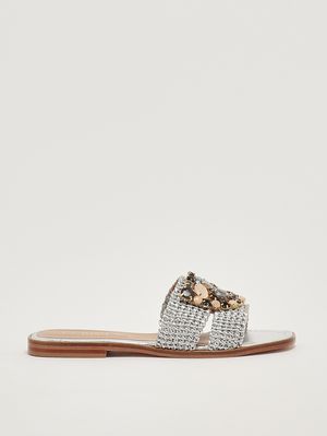1. Damen-Sandale aus Raffia Silber