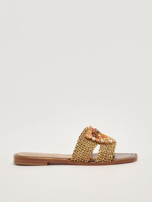 1. Damen-Sandale aus Raffia Bronze