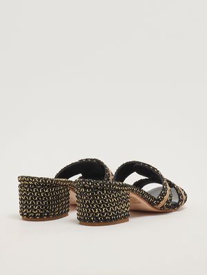 3. Petra women's raffia sandal Gold-Black