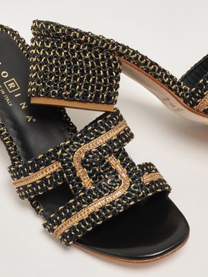 4. Petra women's raffia sandal Gold-Black