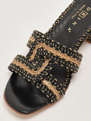 5. Petra women's raffia sandal Gold-Black