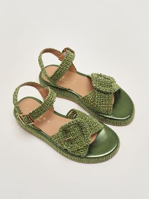 2. Greta Damen-Sandalen aus Raffia Grün
