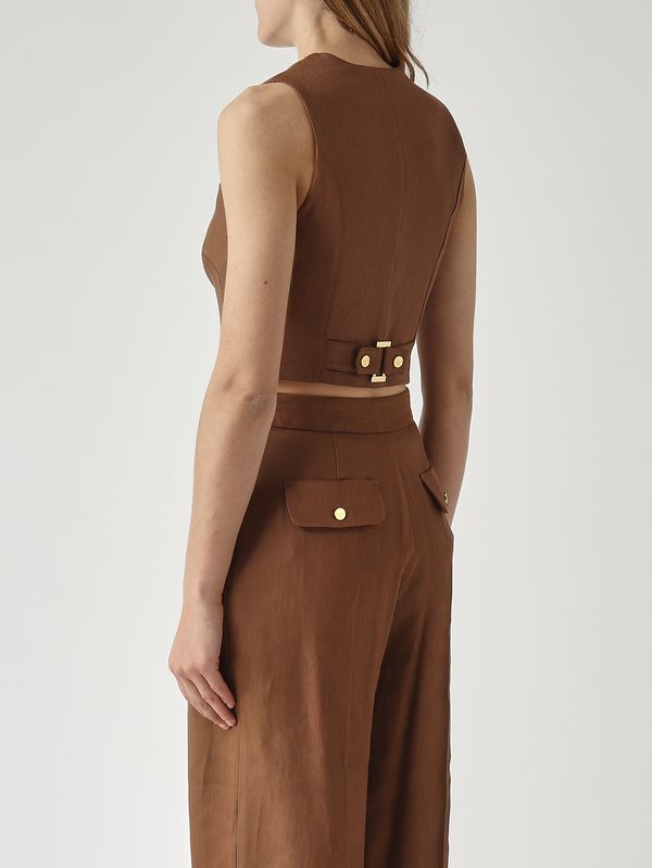 4. Gilet donna in misto lino stretch Cuoio Elisabetta Franchi gl00862e2