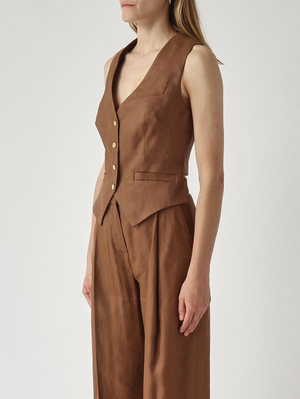 3. Gilet donna in misto lino stretch Cuoio Elisabetta Franchi gl00862e2