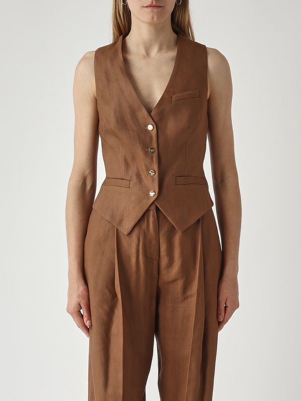 1. Gilet donna in misto lino stretch Cuoio Elisabetta Franchi gl00862e2