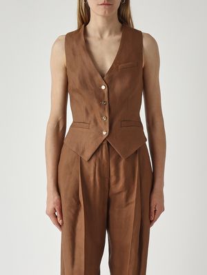 1. Gilet donna in misto lino stretch Cuoio