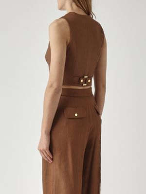 4. Gilet donna in misto lino stretch Cuoio