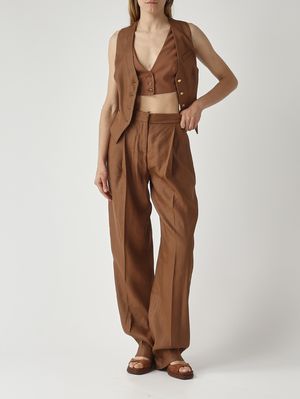 2. Gilet donna in misto lino stretch Cuoio