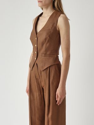3. Gilet donna in misto lino stretch Cuoio