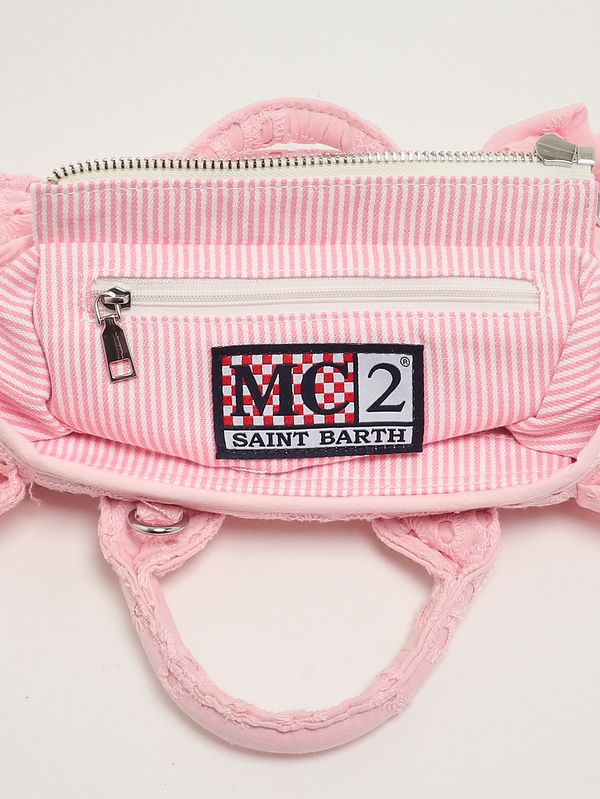 5. Damenhandtasche Vanity Mini Volant aus Baumwolle Baumwollblumen-Stickerei 21 Em MC2 Saint Barth vami018