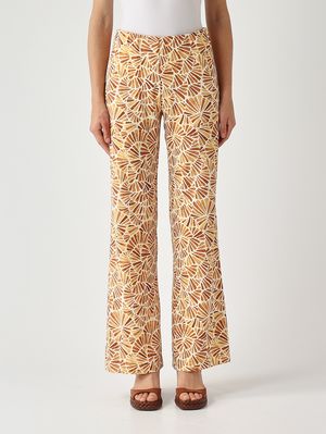 1. Damenhose aus Stretch-Jersey Gelb-Braun