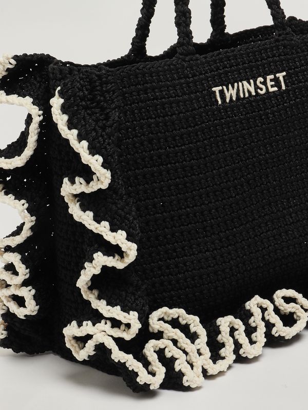 4. Borsa donna in maglia crochet Nero-Bianco Twinset 261td8290