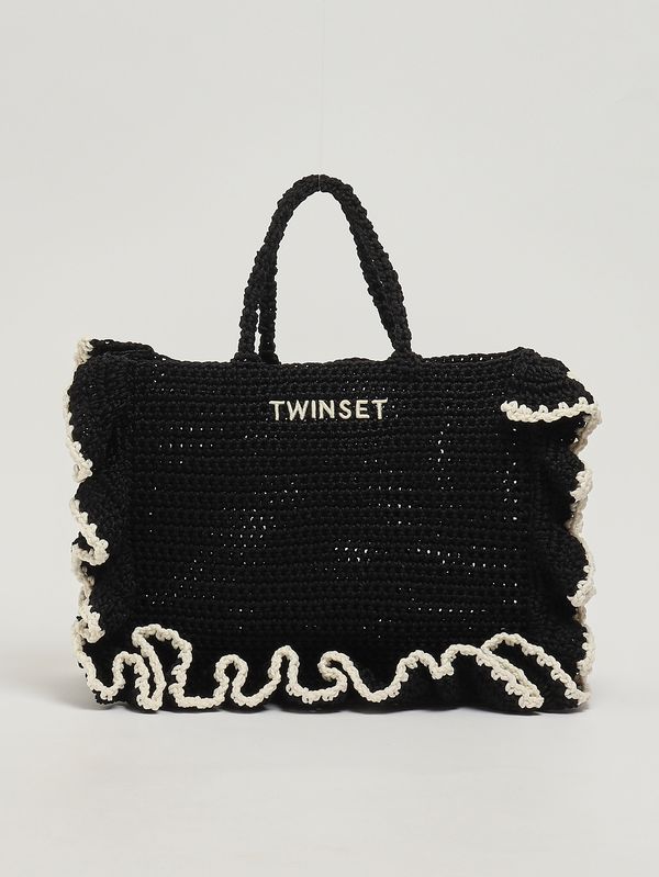 1. Borsa donna in maglia crochet Nero-Bianco Twinset 261td8290