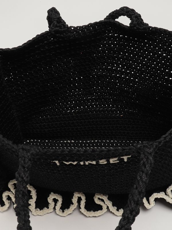 3. Borsa donna in maglia crochet Nero-Bianco Twinset 261td8290