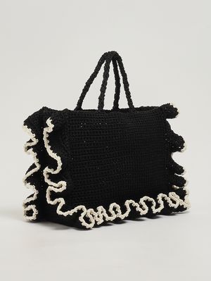 2. Borsa donna in maglia crochet Nero-Bianco