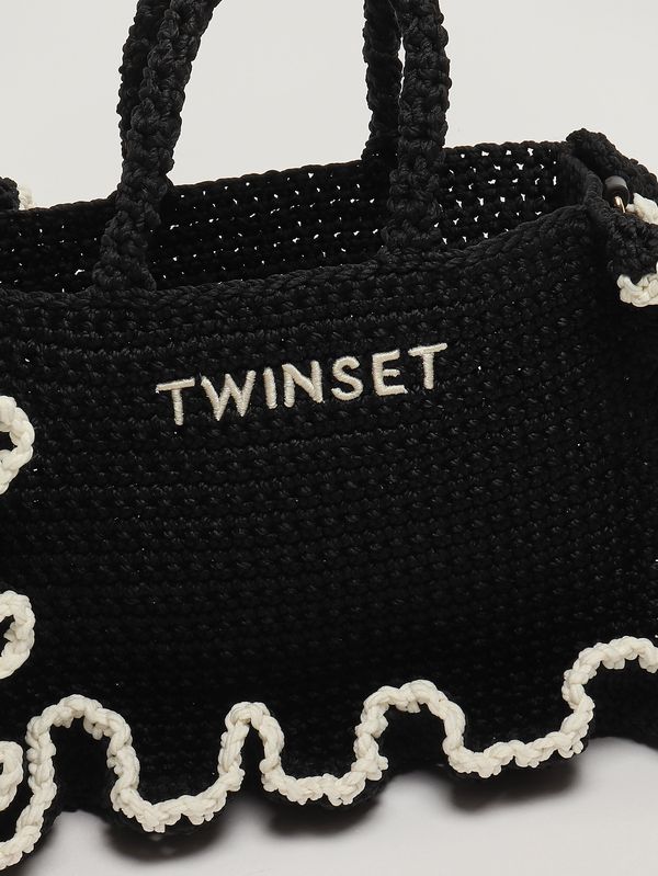 5. Borsa donna in maglia crochet Nero-Bianco Twinset 261td8291