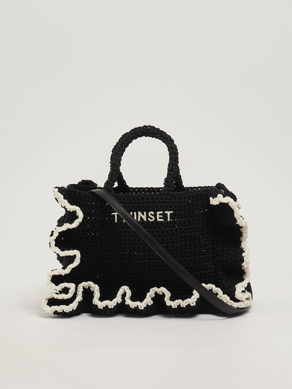 3. Borsa donna in maglia crochet Nero-Bianco Twinset 261td8291