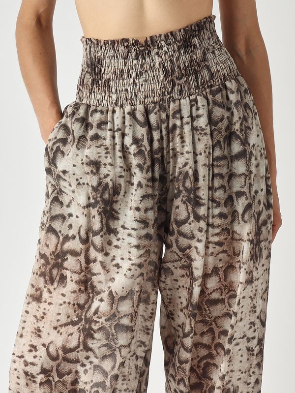 5. Pantalone donna in mussola di cotone Beige-Nero Pinko 106845a3ap