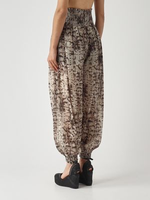 4. Pantalone donna in mussola di cotone Beige-Nero