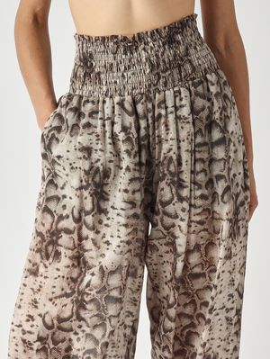 5. Pantalone donna in mussola di cotone Beige-Nero