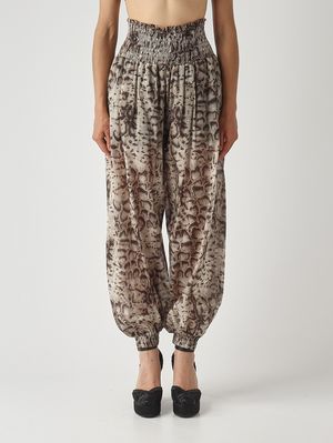 1. Pantalone donna in mussola di cotone Beige-Nero