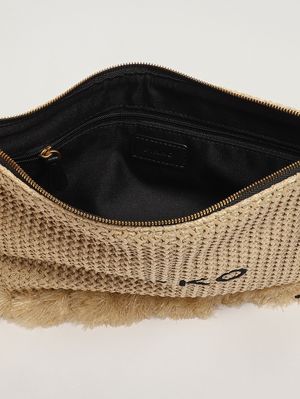 3. Bolso de mujer Flat Handle de rafia Paja y negro