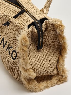 4. Damenhandtasche aus Bast Stroh-Schwarz