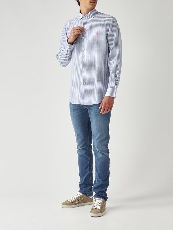 2. Camisa de hombre de mezcla de algodón y lino seersucker. Celeste-Blanco Polo Ralph Lauren 710b16700