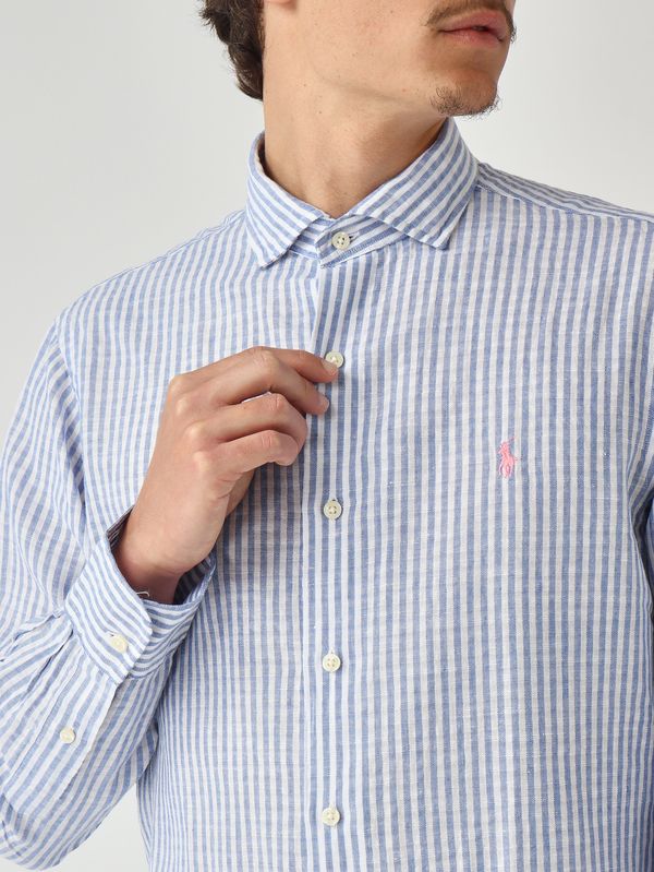 5. Camisa de hombre de mezcla de algodón y lino seersucker. Celeste-Blanco Polo Ralph Lauren 710b16700